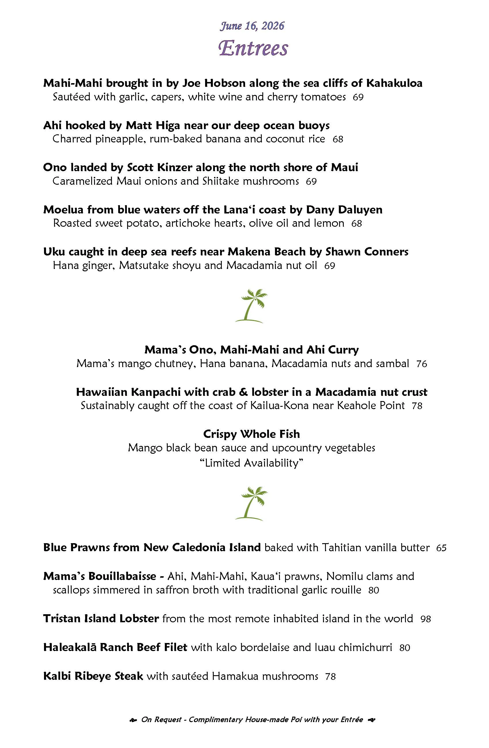 Mama's Fish House menu