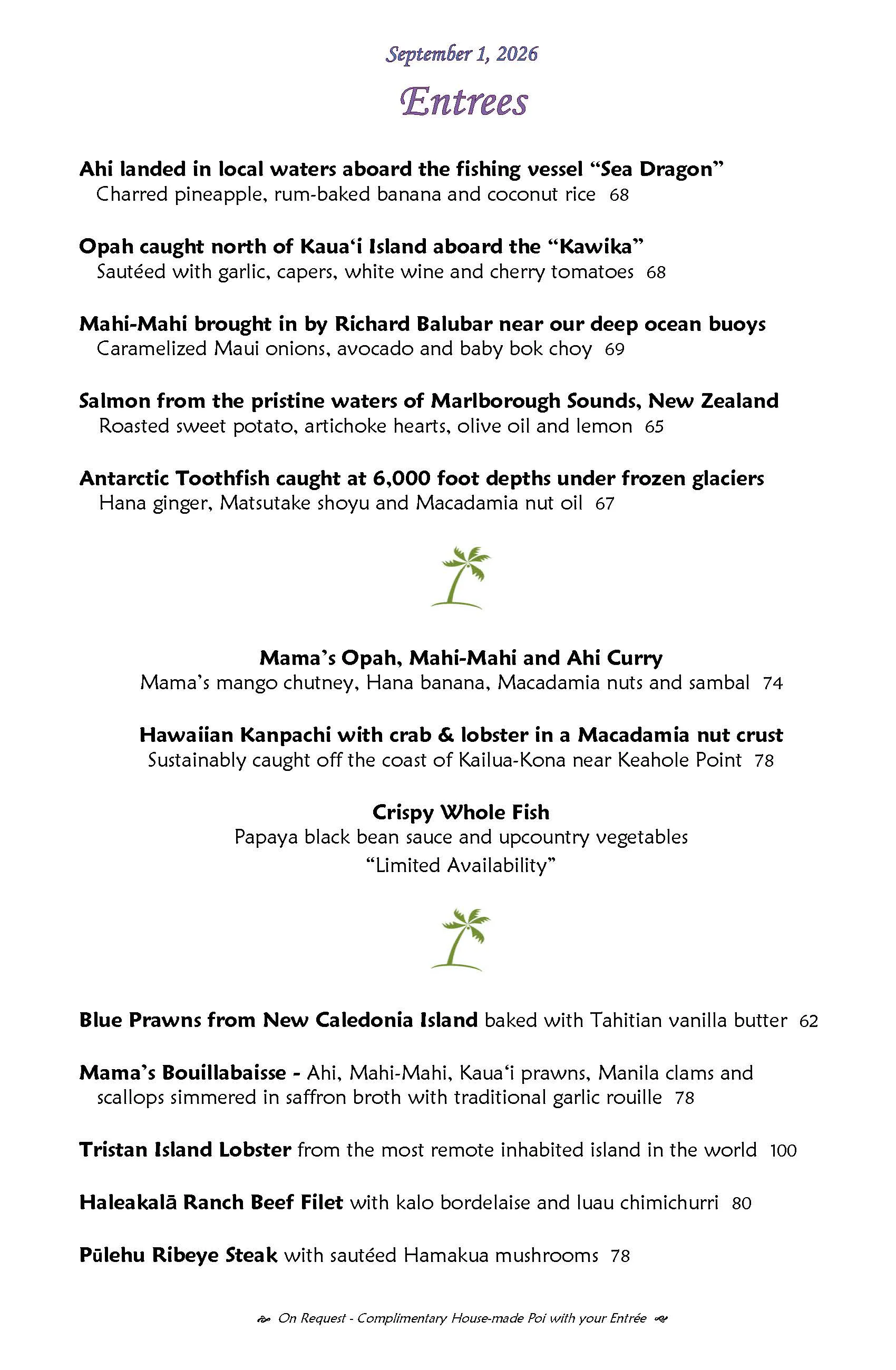 Mama's Fish House menu