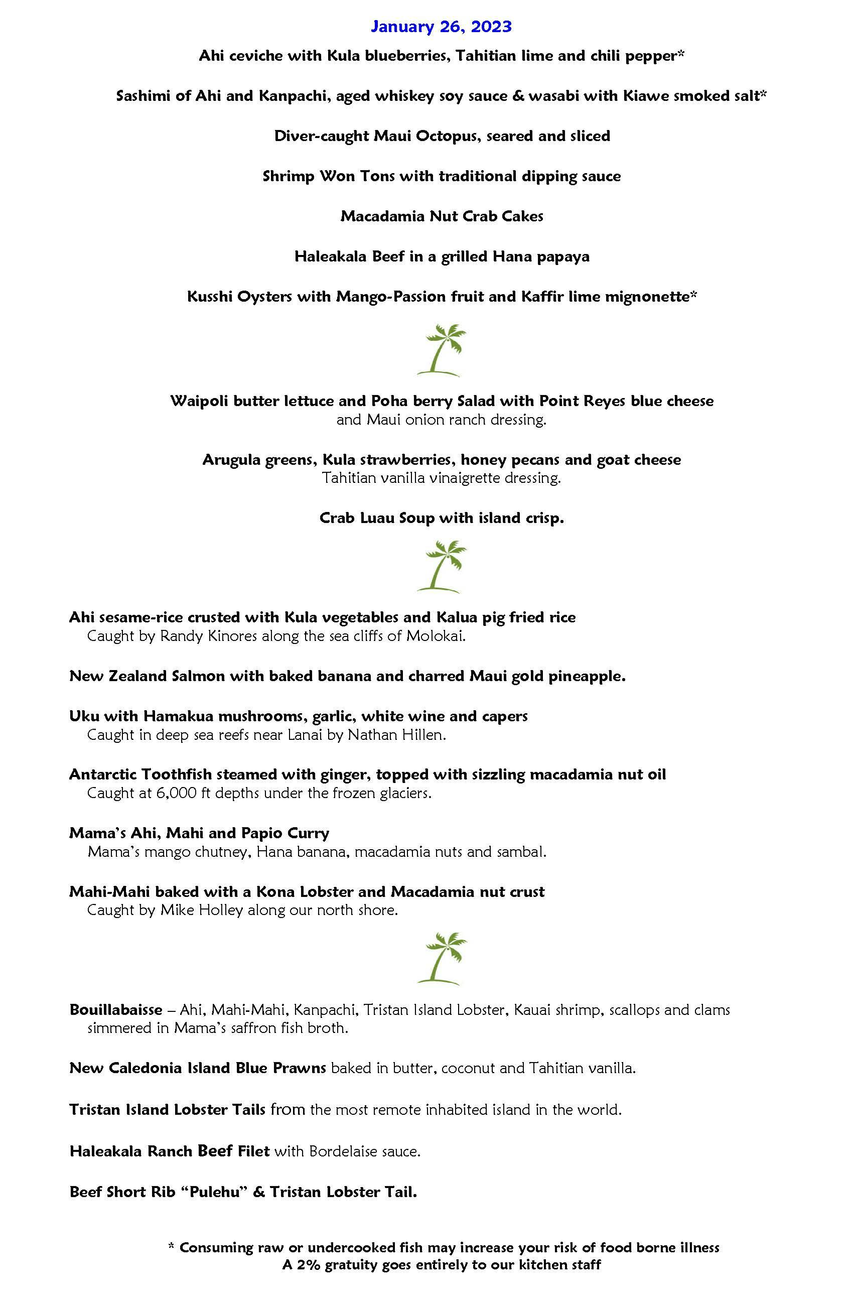 Mama's Fish House menu