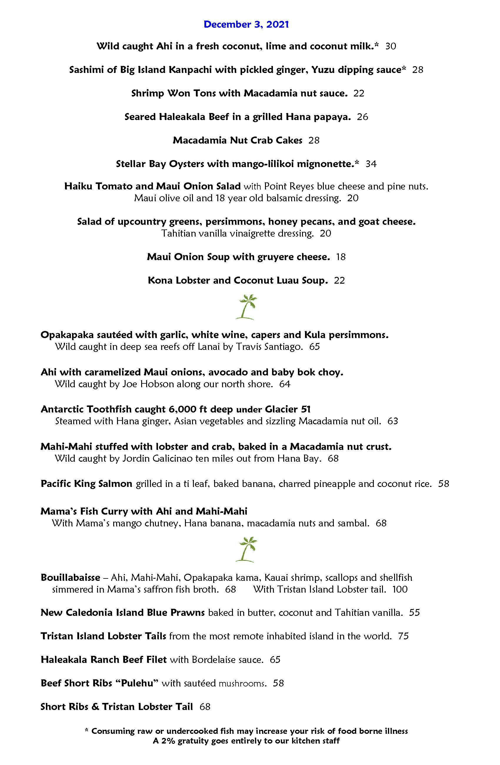 Mama's Fish House menu