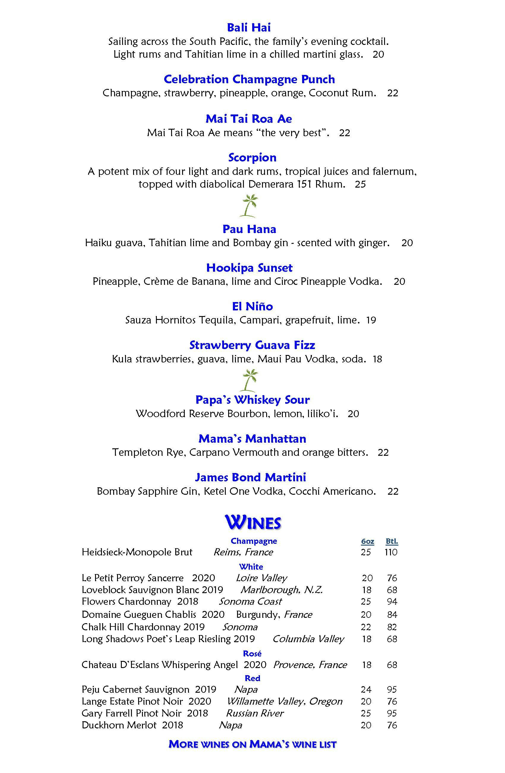 Mama's Fish House menu