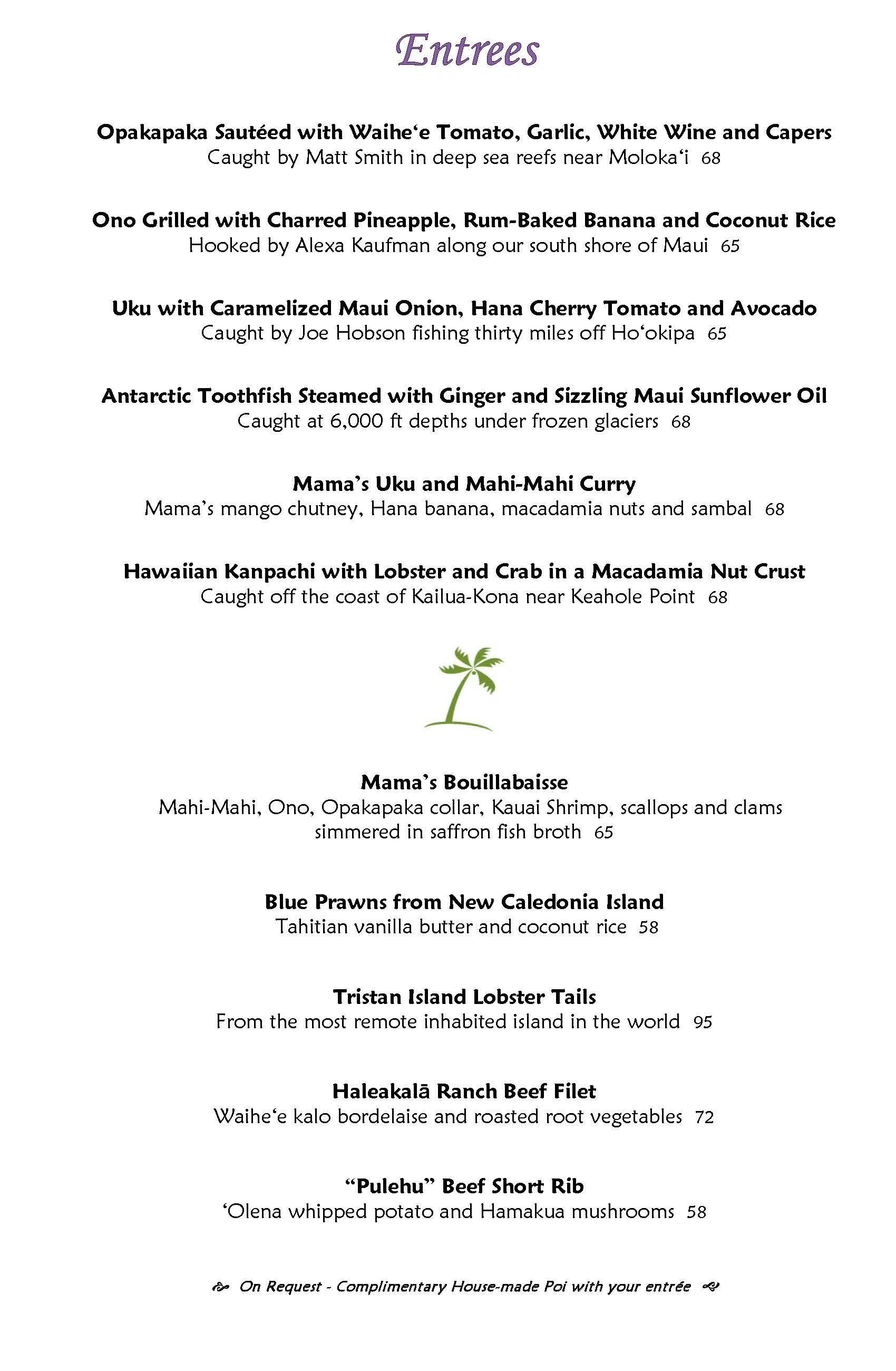 Mama's Fish House menu