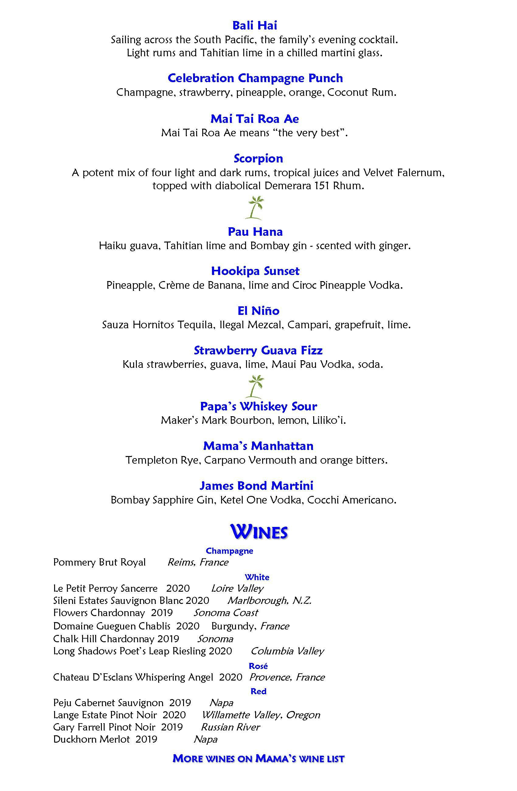 Mama's Fish House menu