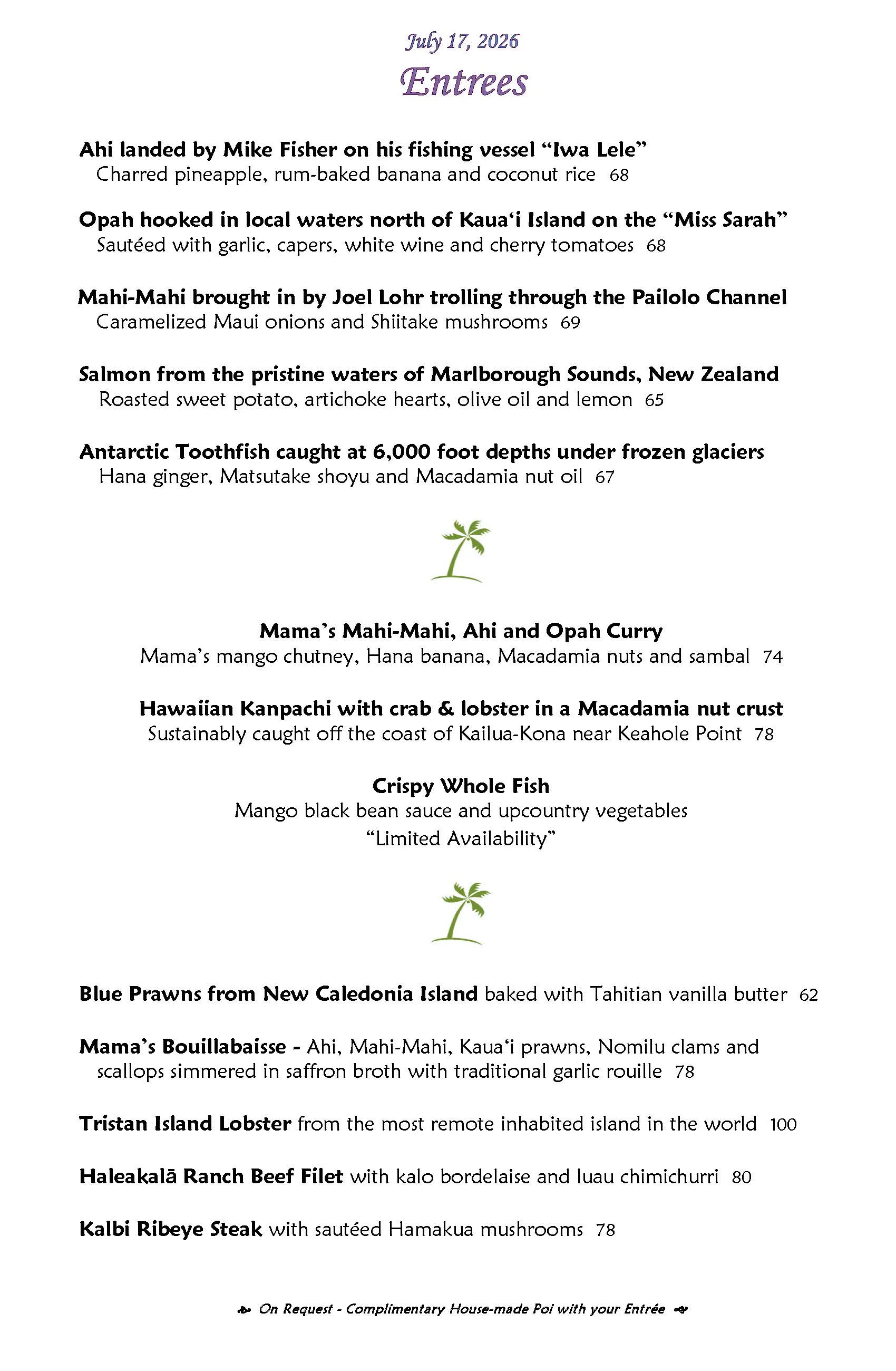 Mama's Fish House menu