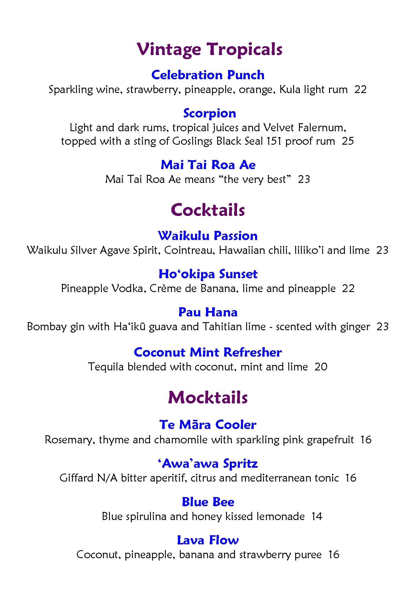 Mama's Fish House menu