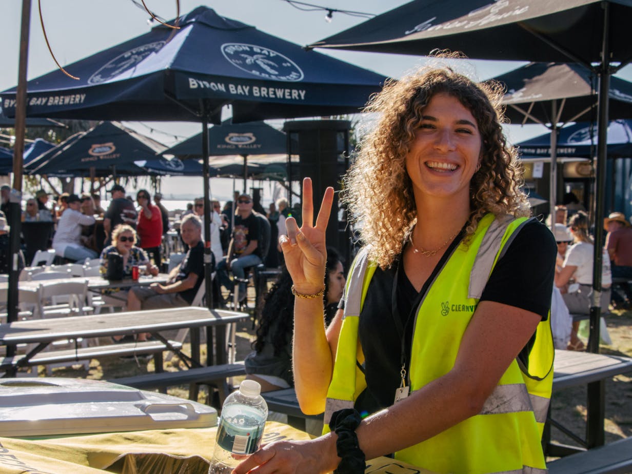 Girl holding peace sign