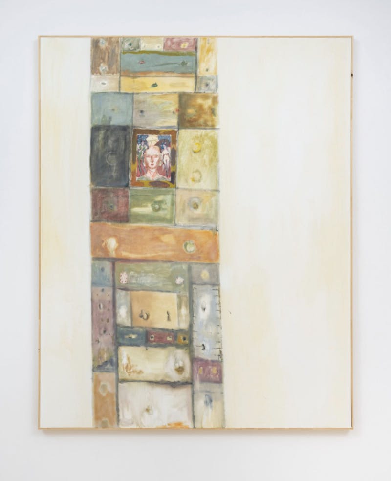 Ted Gahl, 'Choices' (2021). Acrylic, Moroccan pigments, graphite, coloured pencil on canvas in artist's frame. 152 x 122 cm. Courtesy MAMOTH.