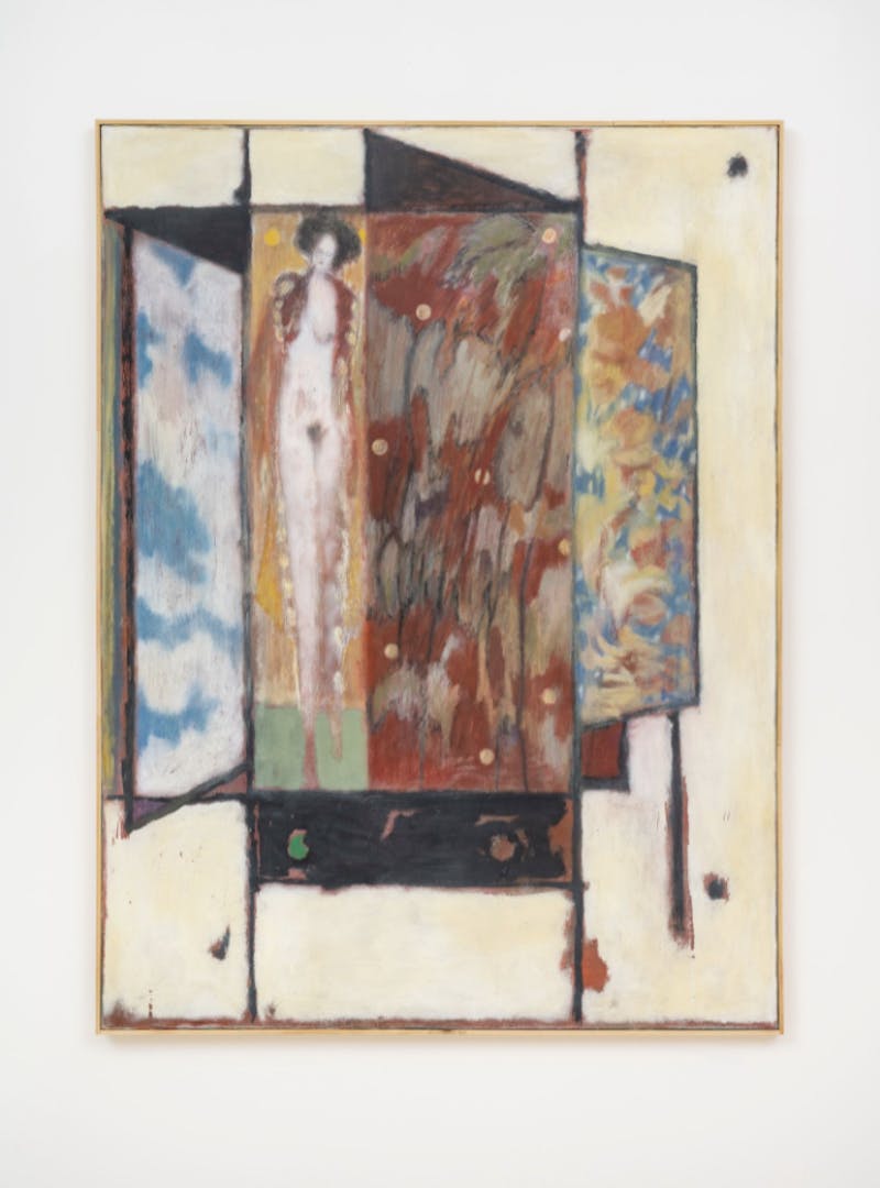 Ted Gahl, 'October Hutch' (2021). Acrylic, Moroccan pigments, graphite, coloured pencil on canvas in artist's frame. 91 x 122 cm. Courtesy MAMOTH.