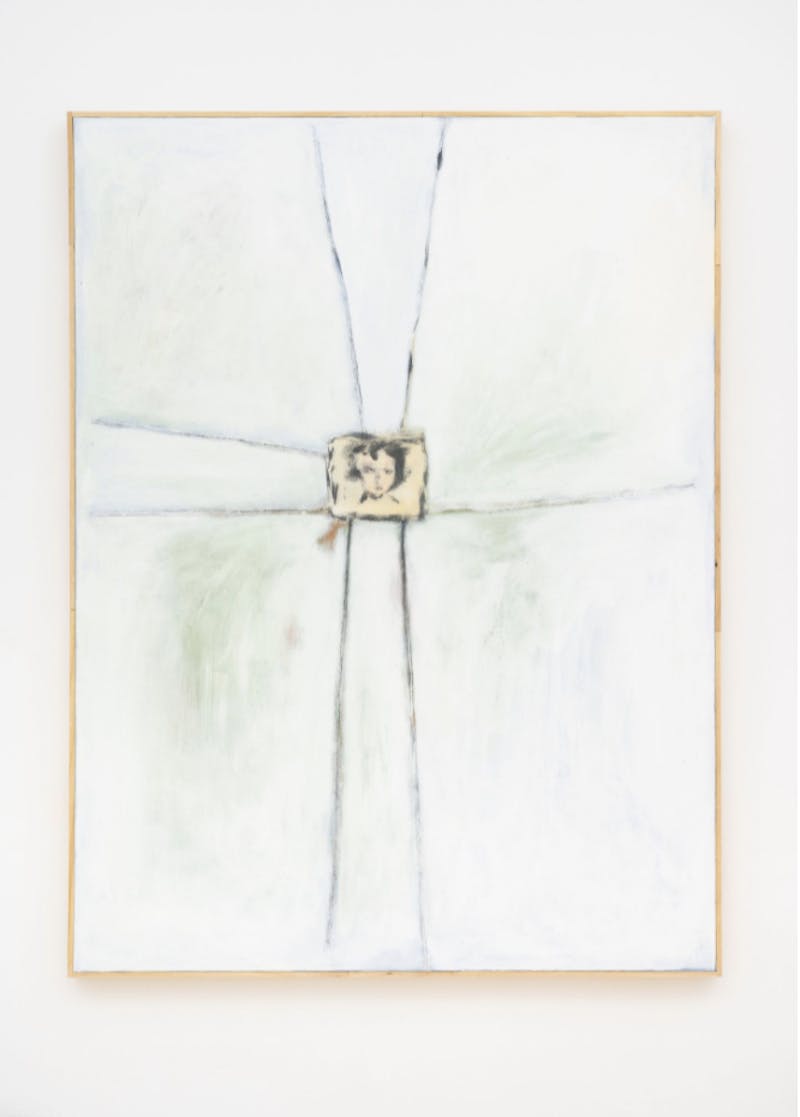 Ted Gahl, 'Set the Angel in Us Free' (2021). Acrylic, Moroccan pigments, graphite, coloured pencil on canvas in artist's frame. 102 x 76 cm. Courtesy MAMOTH.