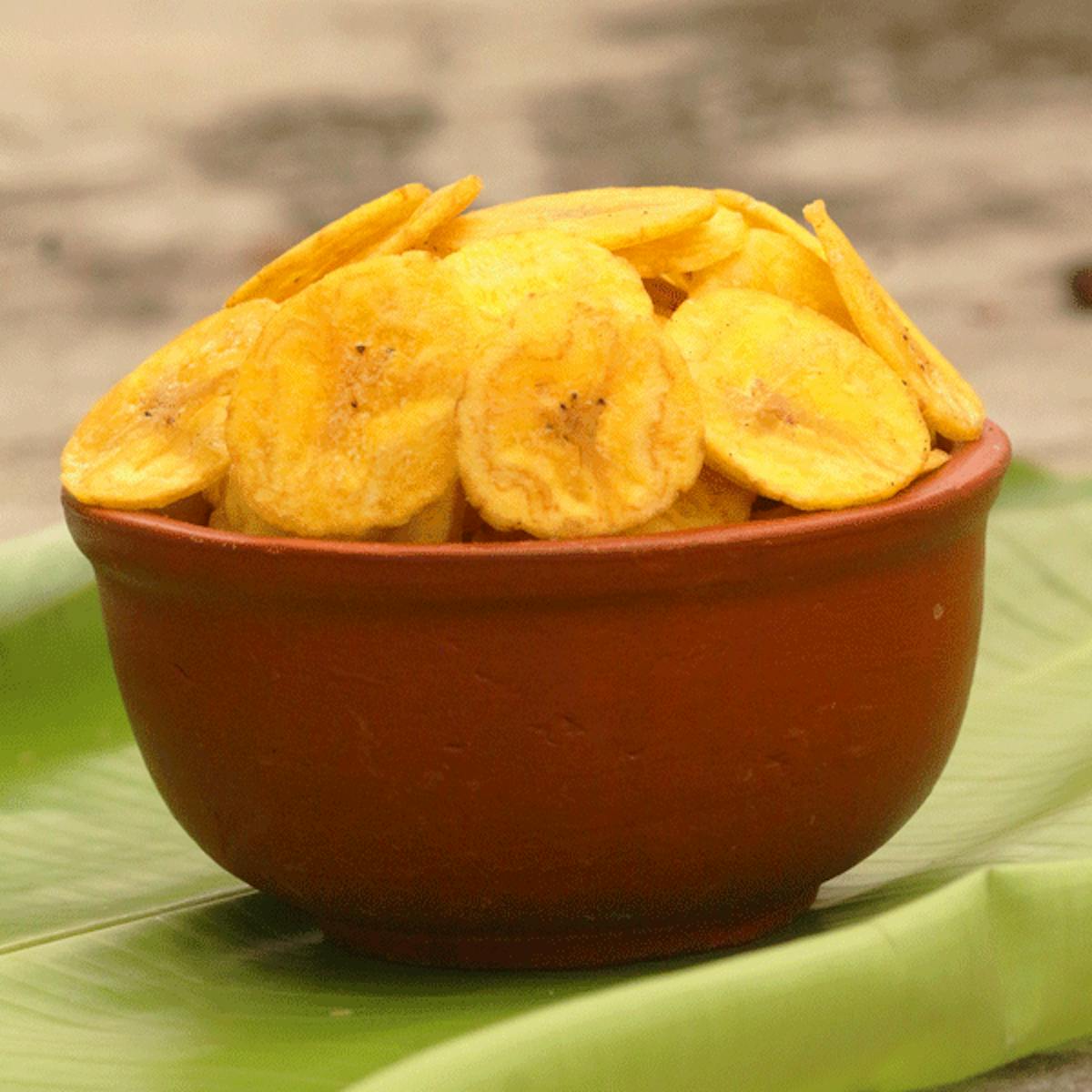 Nendran Banana Chips in a pot