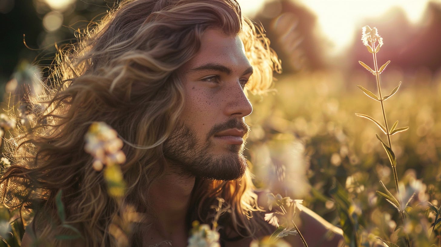 A man with long hair in summer