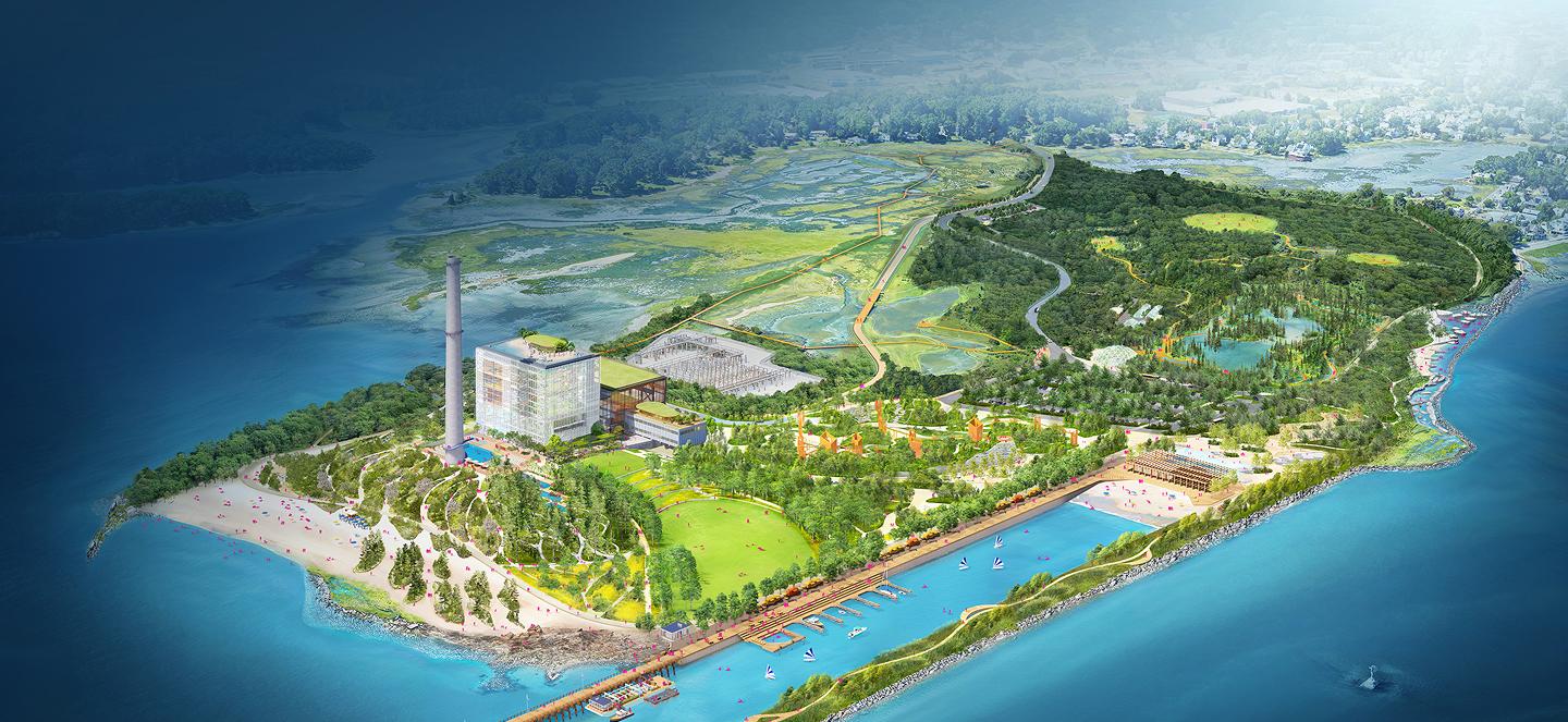 Bird's eye view of a rendered Manresa Wilds landscape