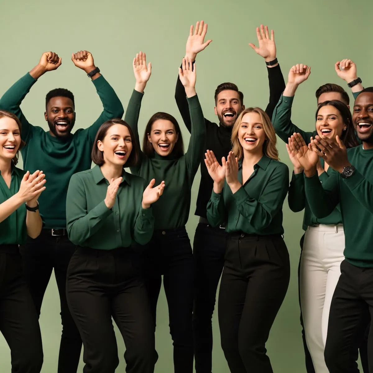 Une photo d'équipe joyeuse et expressive