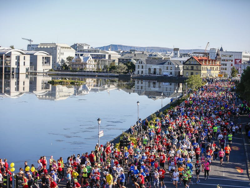 Runners by the pond