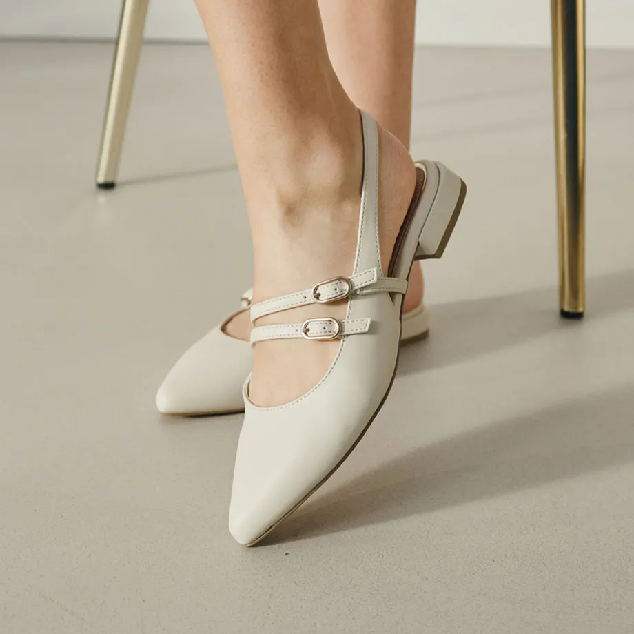 Escarpins blancs à bout pointu pour femmes, à talons bas