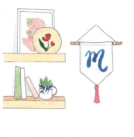 Ilustración de una banderilla y una estantería