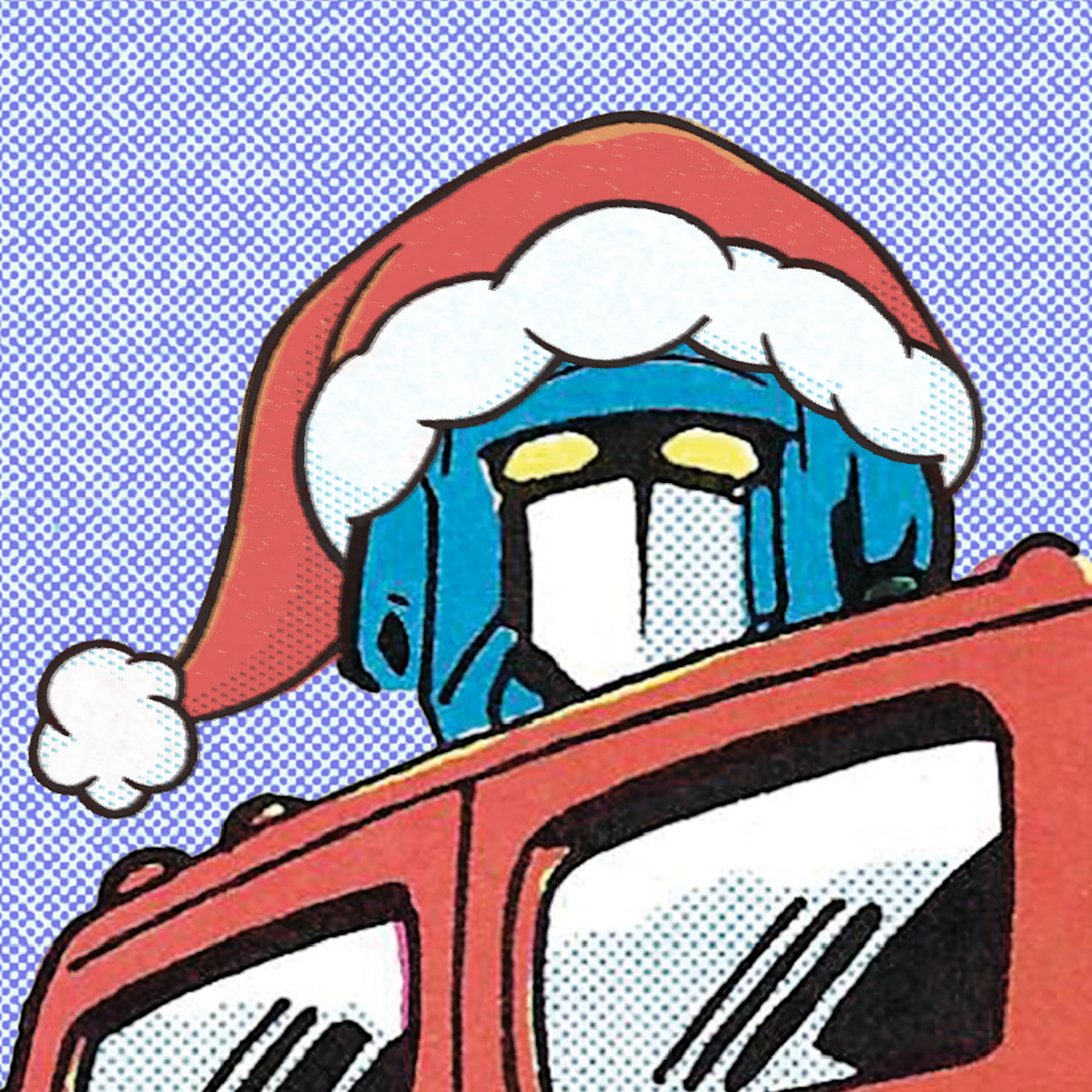 Optimus Prime wearing a christmas hat