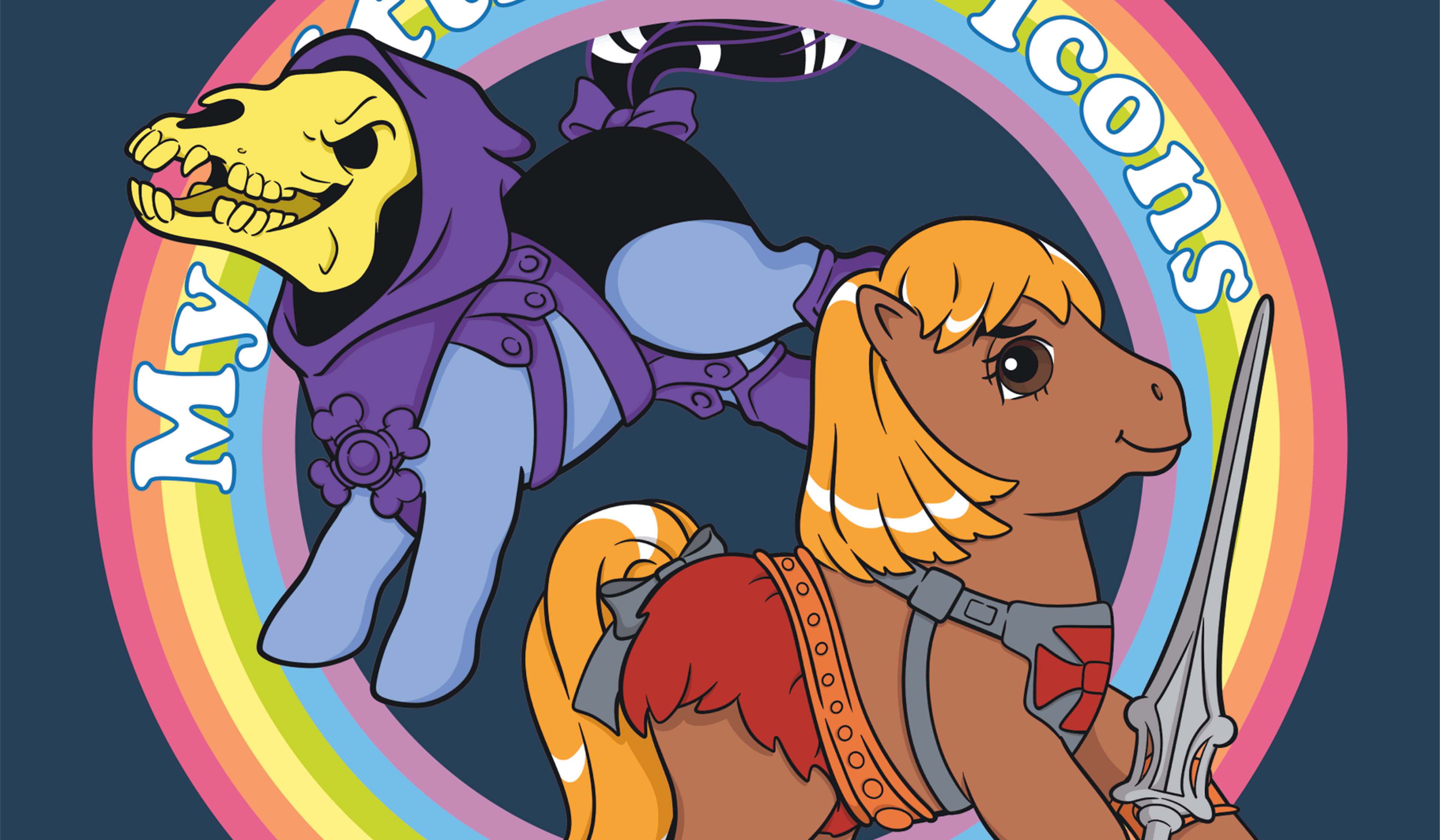 A cropped illustration of He-Man and Skeletor in My Little Pony form