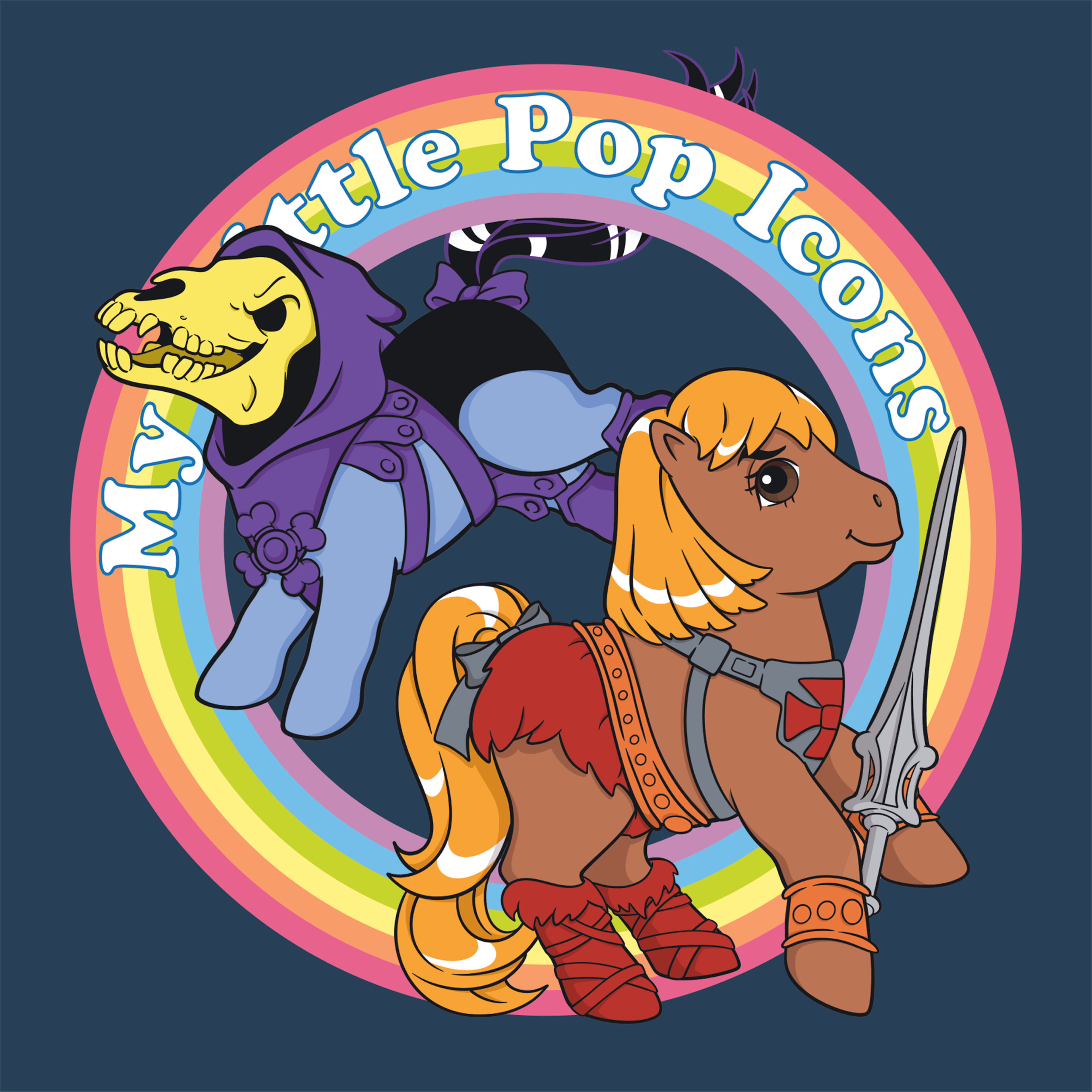 An illustration of He-Man and Skeletor in My Little Pony form