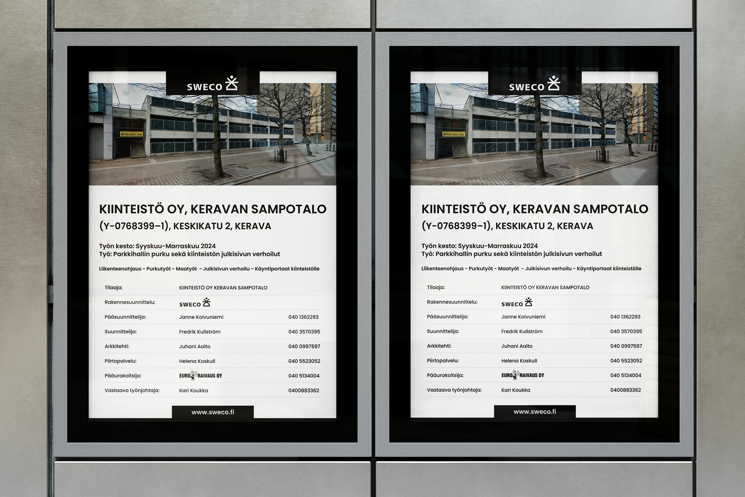 Two construction themed signs on a wall