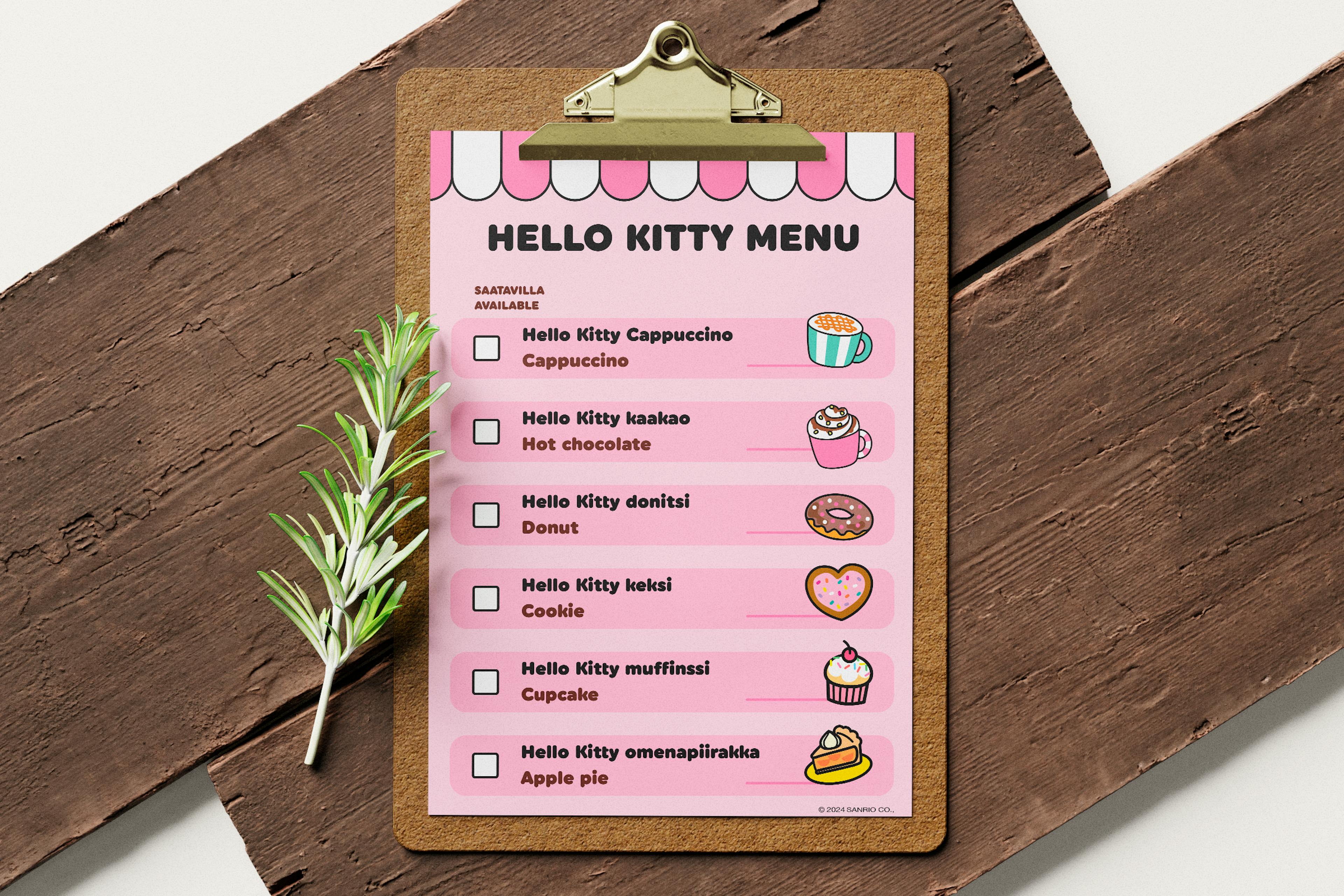 Hello Kitty themed menu