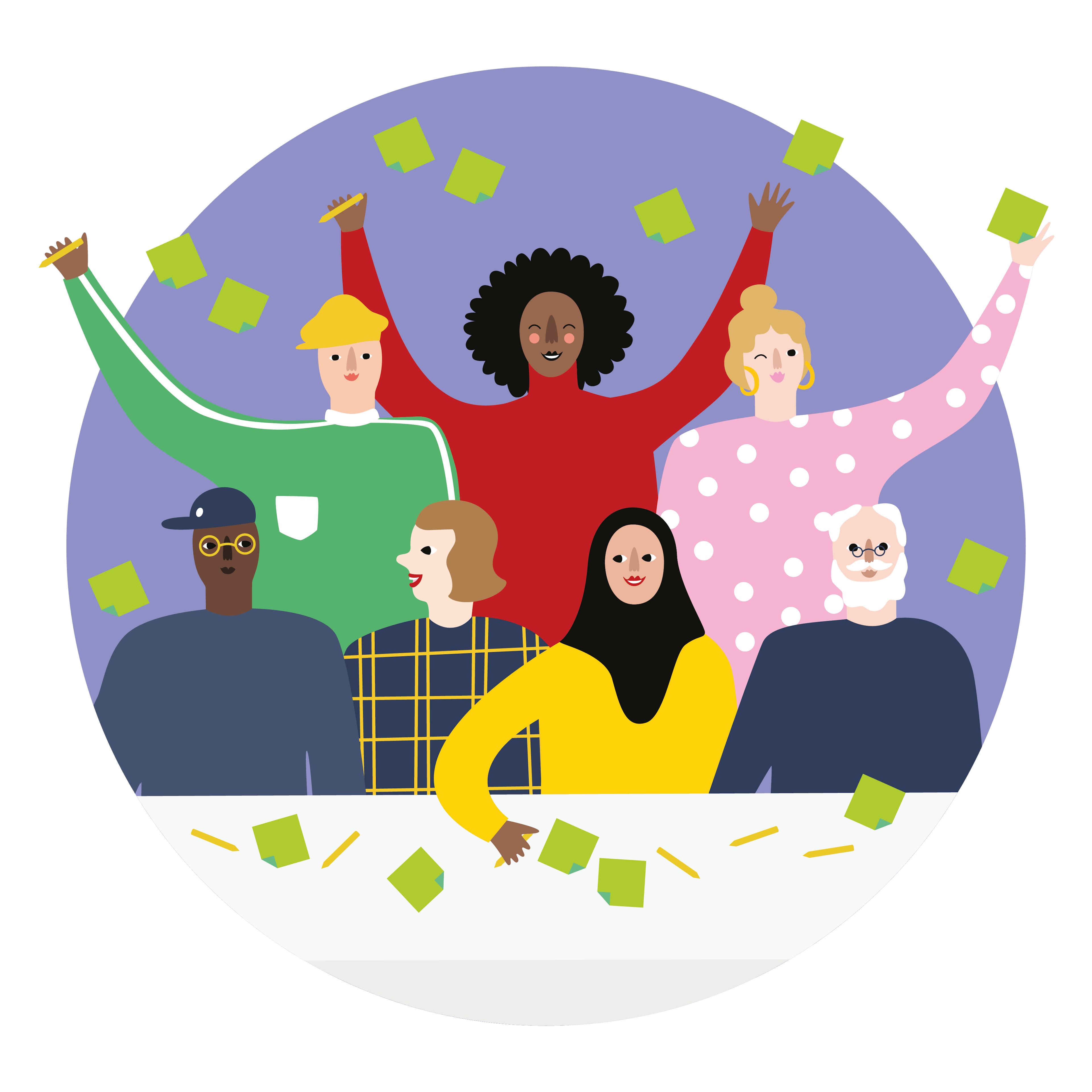 An illustration of a Yhteinen pöytä meeting