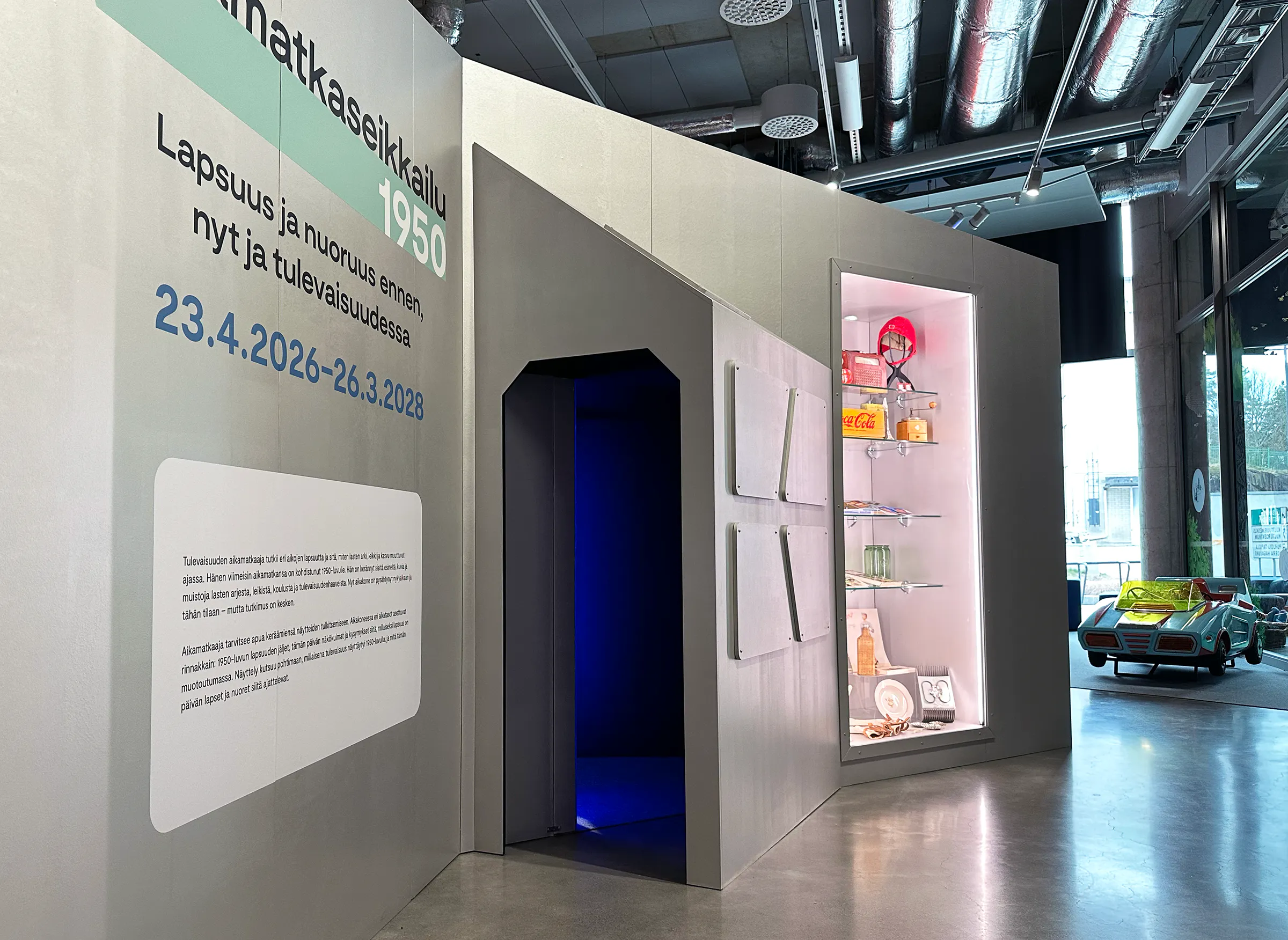 The front view of the Time Travel Odyssey 1950 – Childhood and Youth Before, Now and in the Future -exhibition