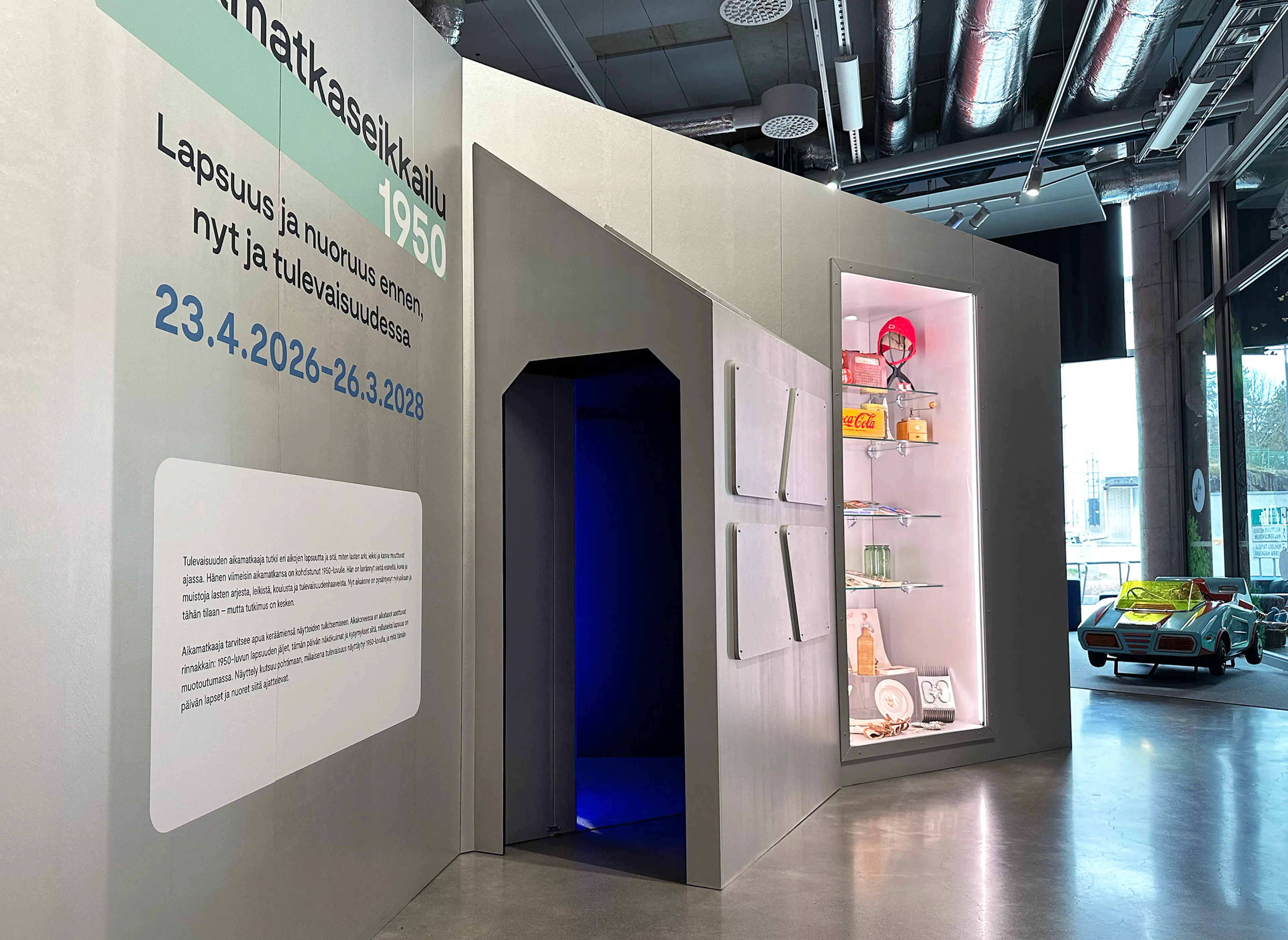 The front view of the Time Travel Odyssey 1950 – Childhood and Youth Before, Now and in the Future -exhibition