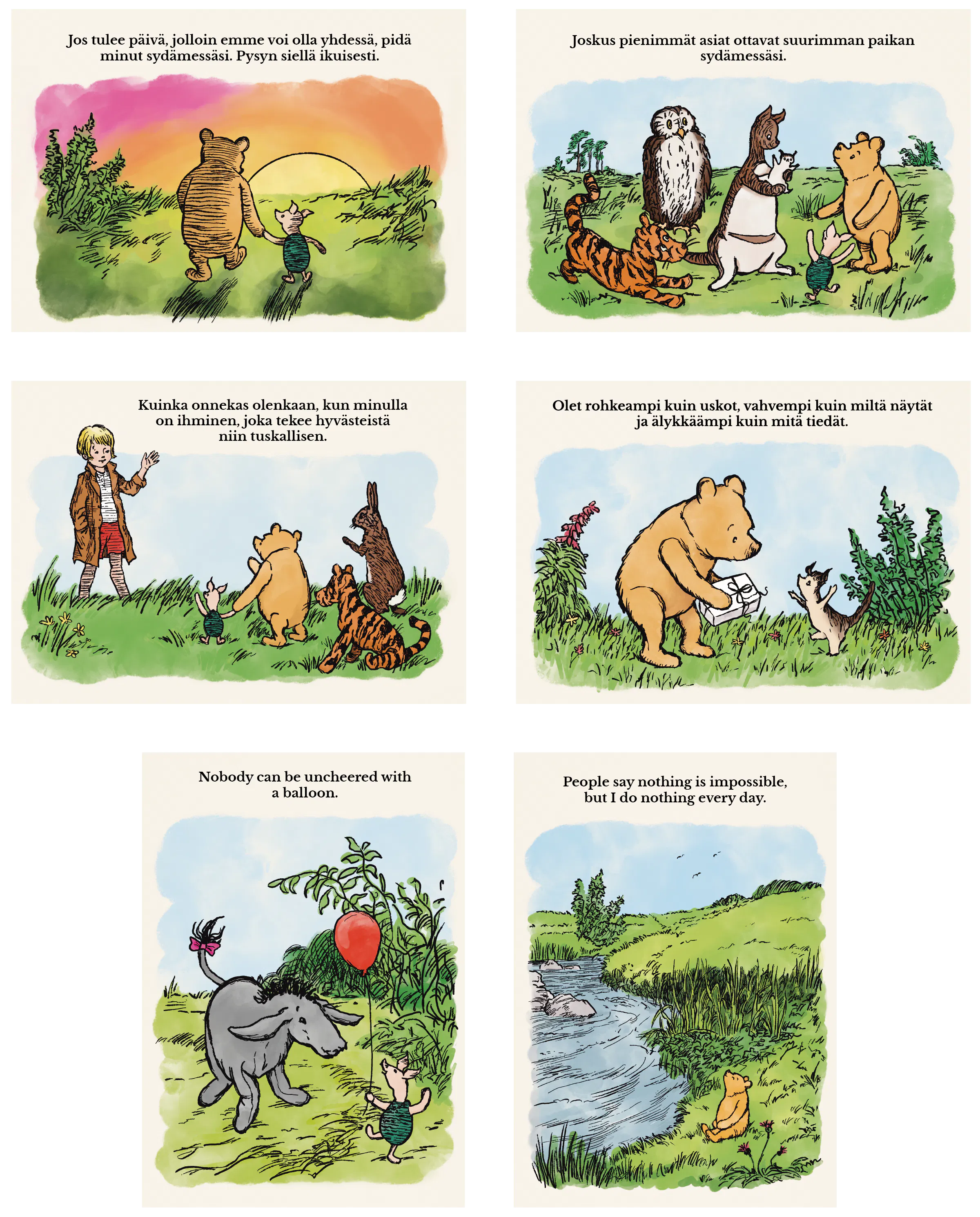 6 different Winnie the Pooh postcards