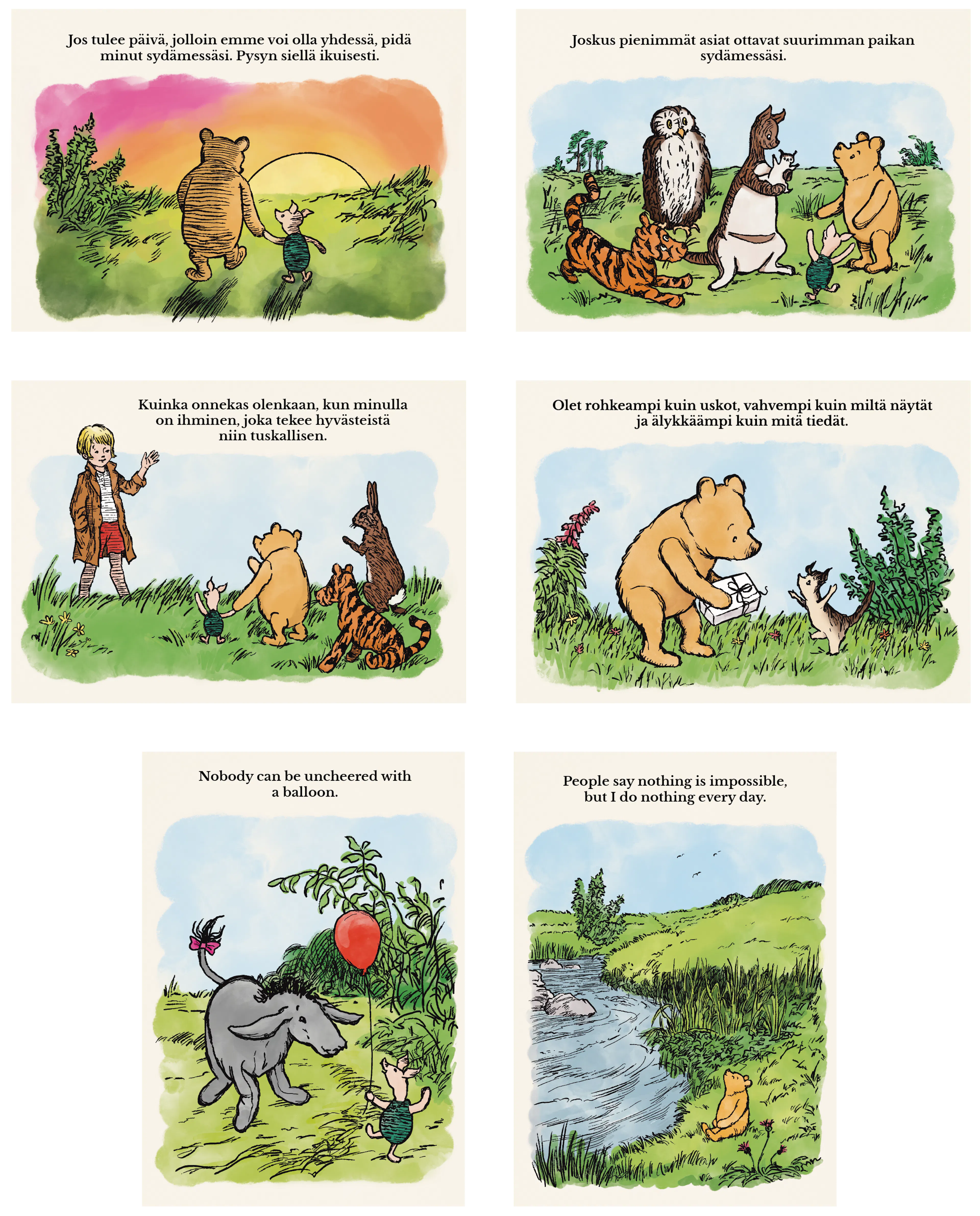 6 different Winnie the Pooh postcards