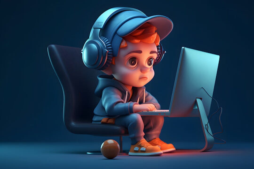 A small child deeply focused on coding on a computer