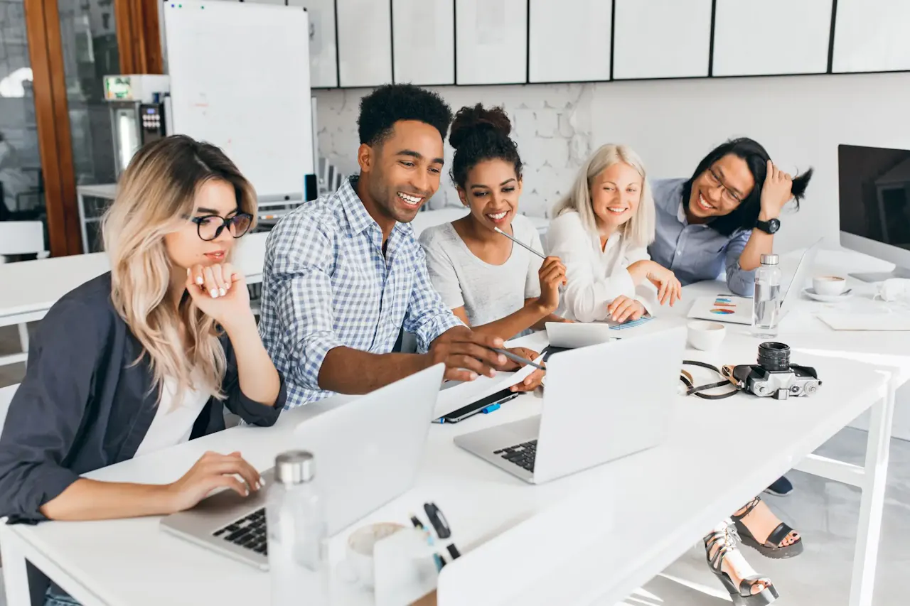 A group of students working