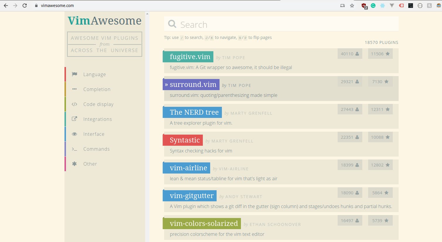 vimawesome homepage