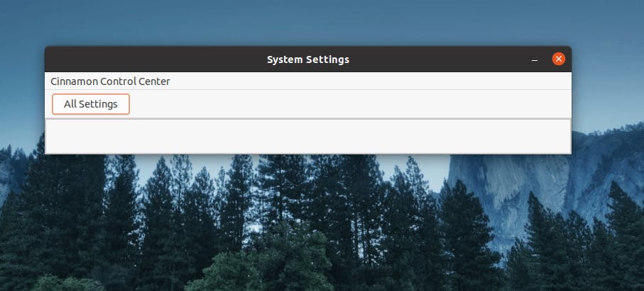 an empty cinnamon-control-panel
