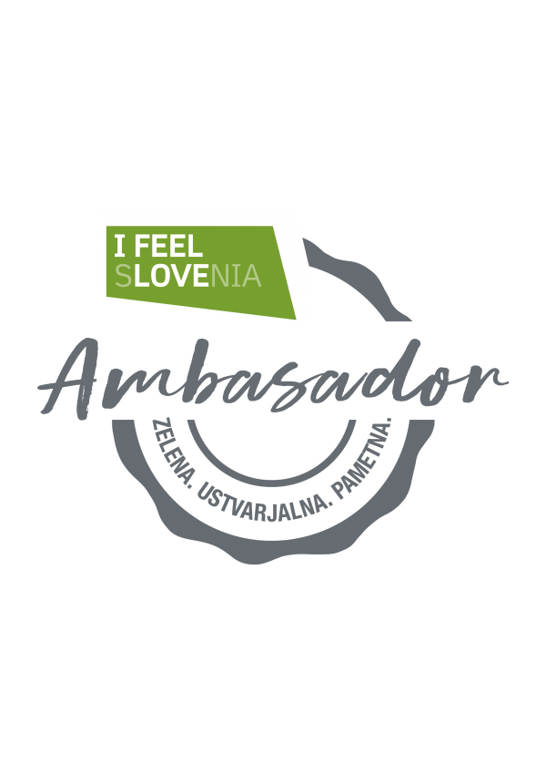Logo I feel Slovenia na znački Ambasador - zelena, ustvarjalna, pametna