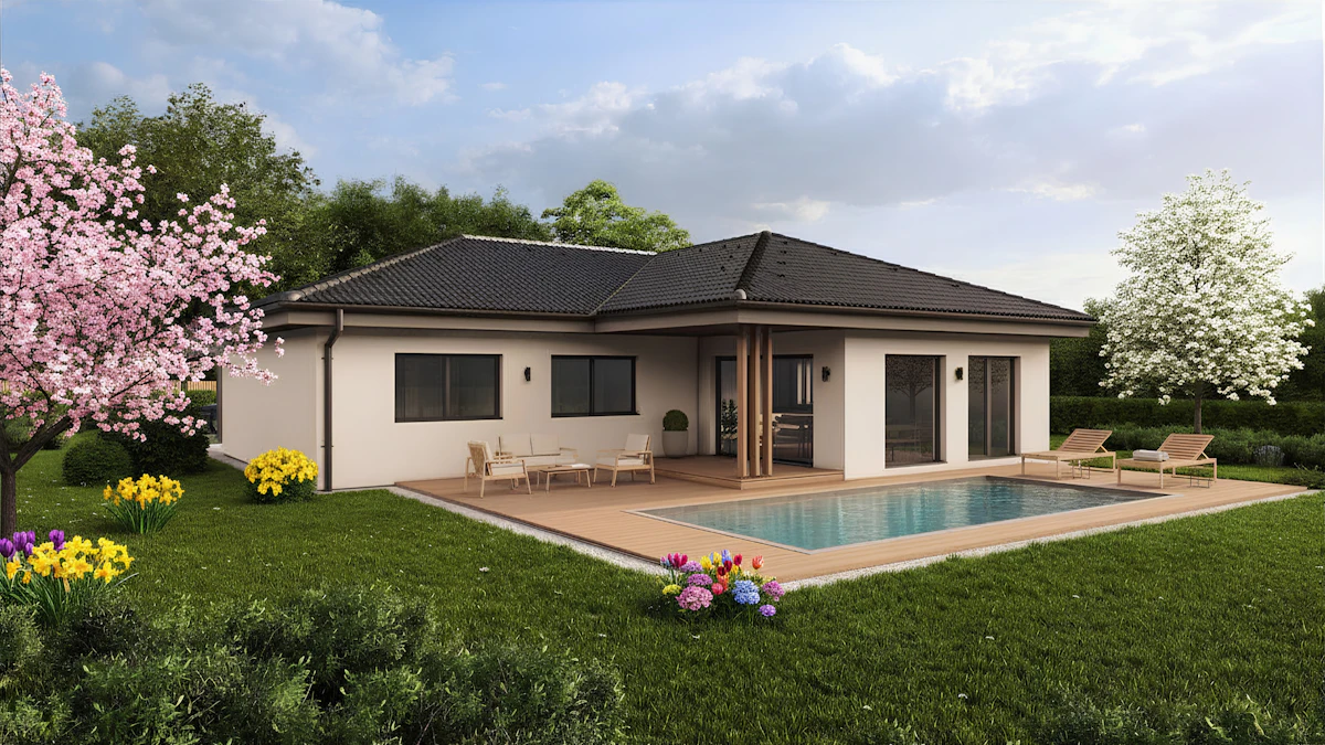 Prizemna atrijska kuća Marles s dvostrešnim krovom i bazenom