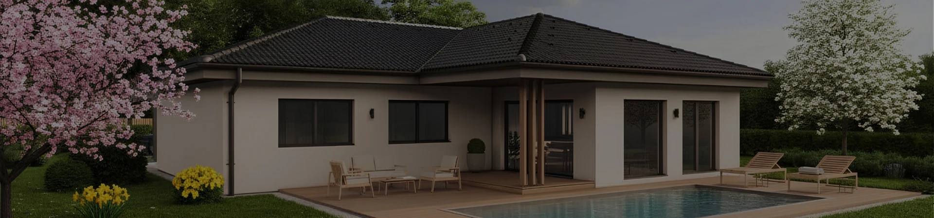 Pritlična, atrijska hiša Marles z dvokapno streho in bazenom