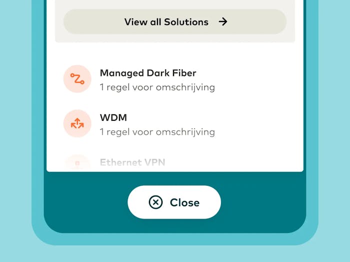 An animation showing the mobile menu opening up to reveal a multitude of links to solution and product pages. At the end of the animation, the menu is closed with a button on the bottom of the phone screen to form a loop.