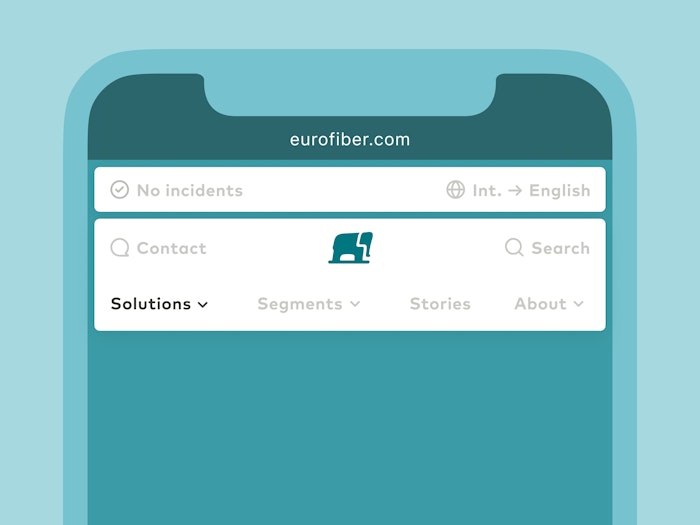 An animation showing the mobile menu opening up to reveal a multitude of links to solution and product pages. At the end of the animation, the menu is closed with a button on the bottom of the phone screen to form a loop.