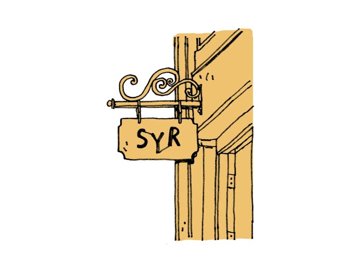 An illustration showing the logo of SYR on a sign. 