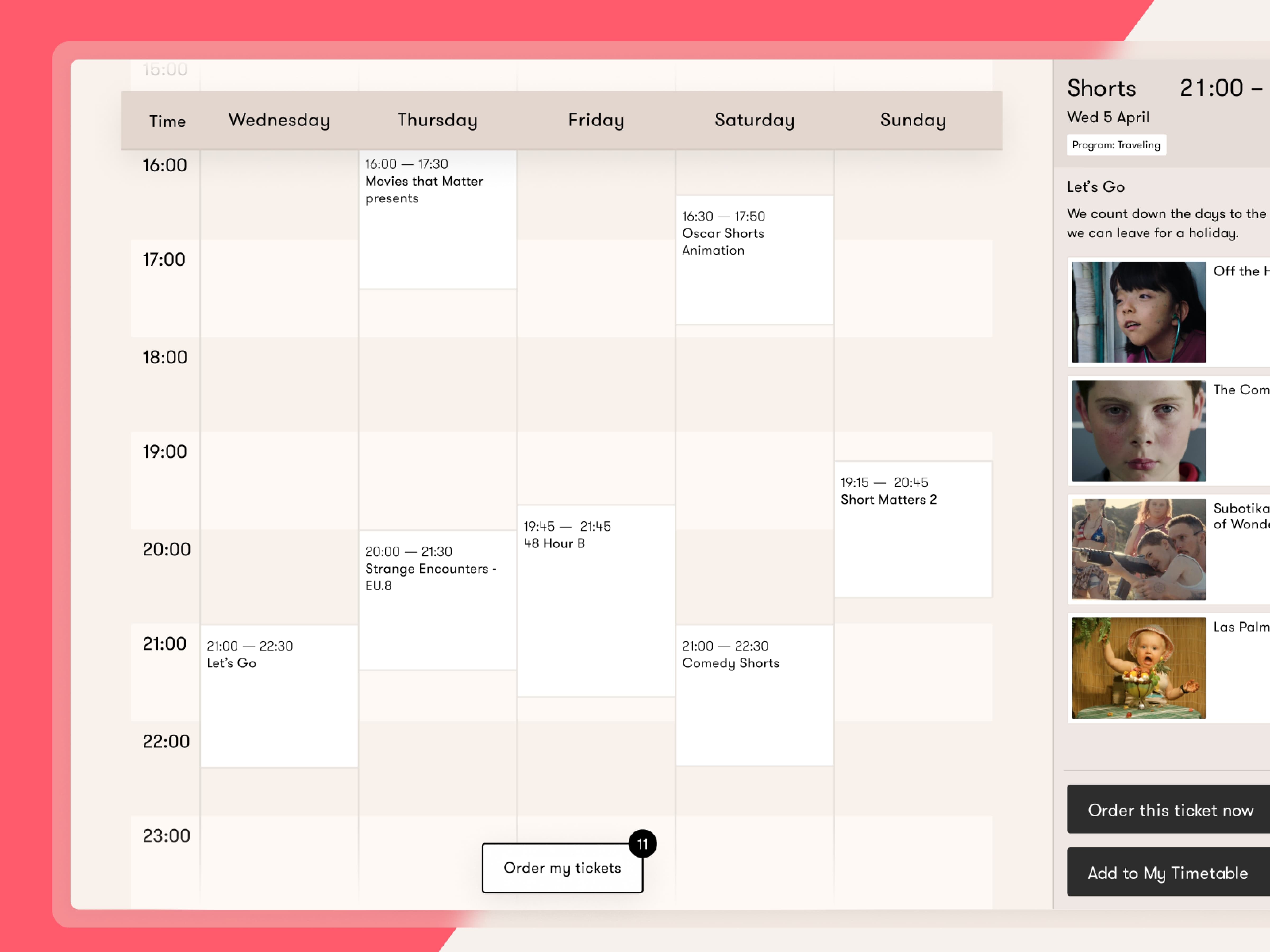 the visual design for the personal time table.