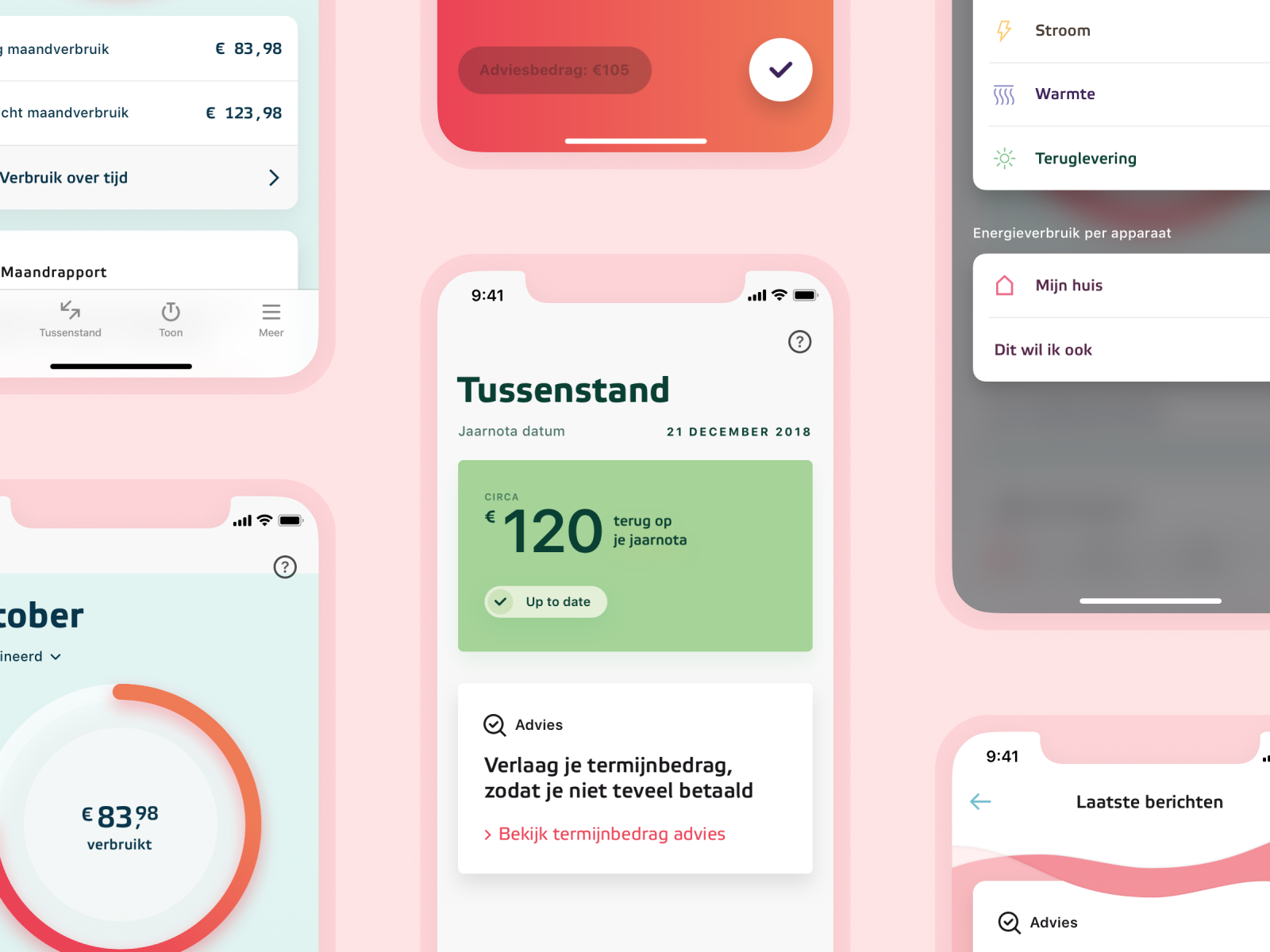 Thumbnail showing multiple designs for the Eneco app.