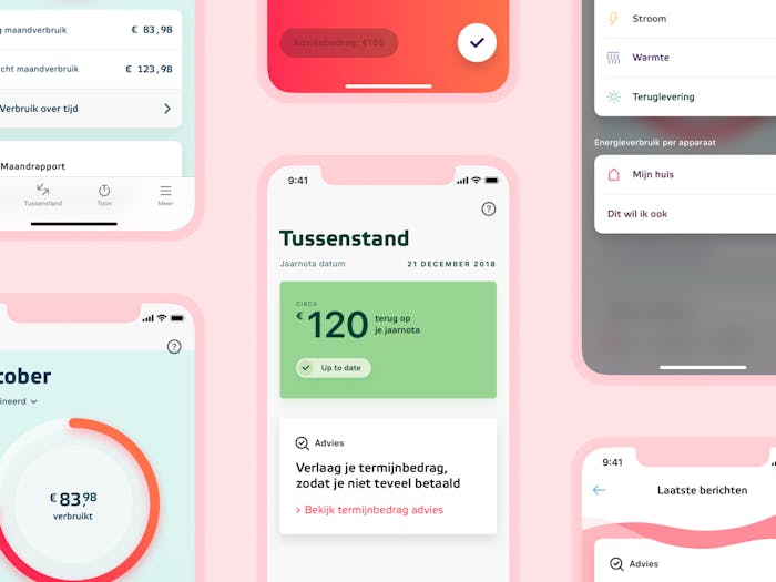 Thumbnail showing multiple designs for the Eneco app.