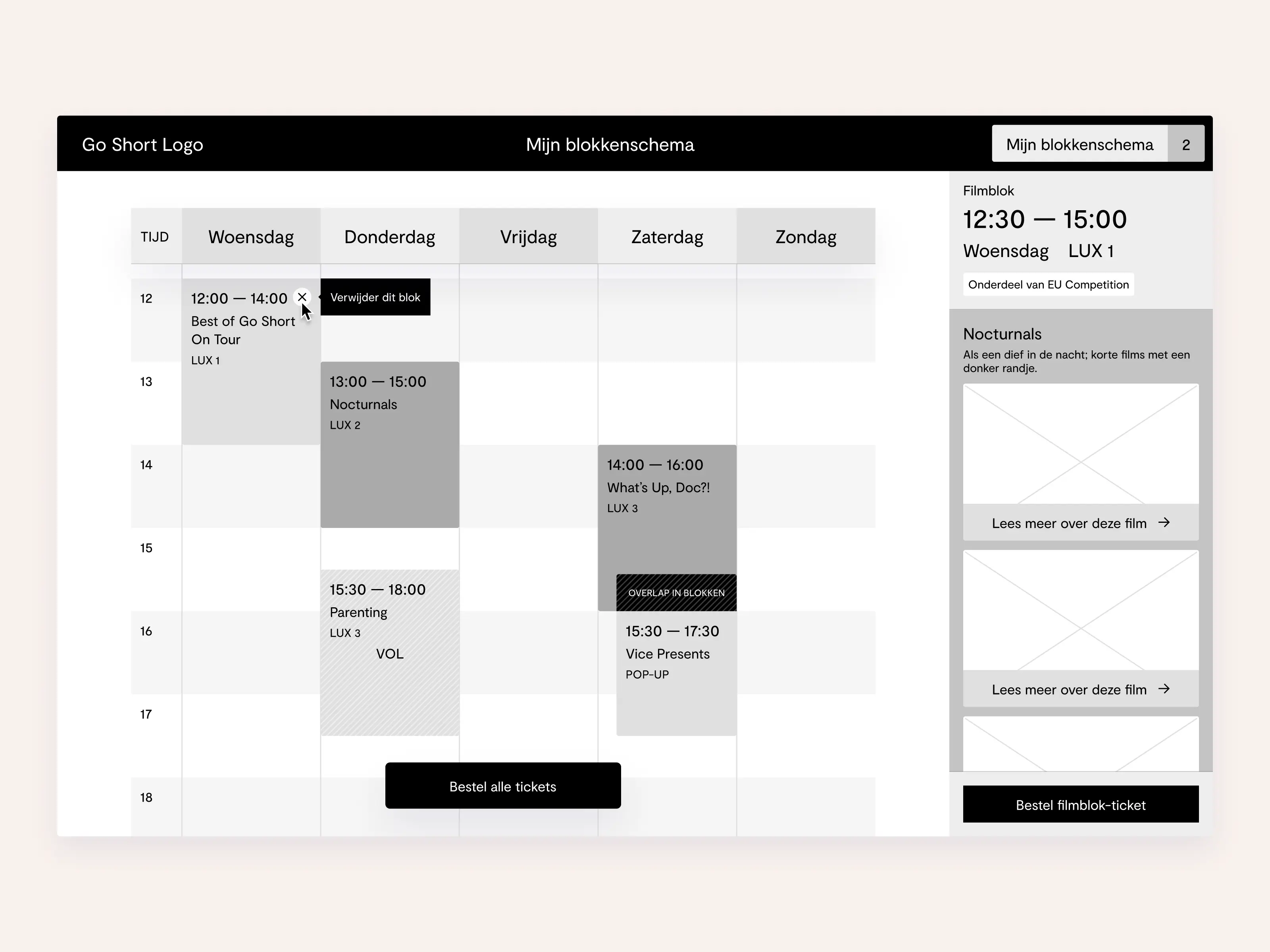 A time table where a mouse pointer is about to delete an element.