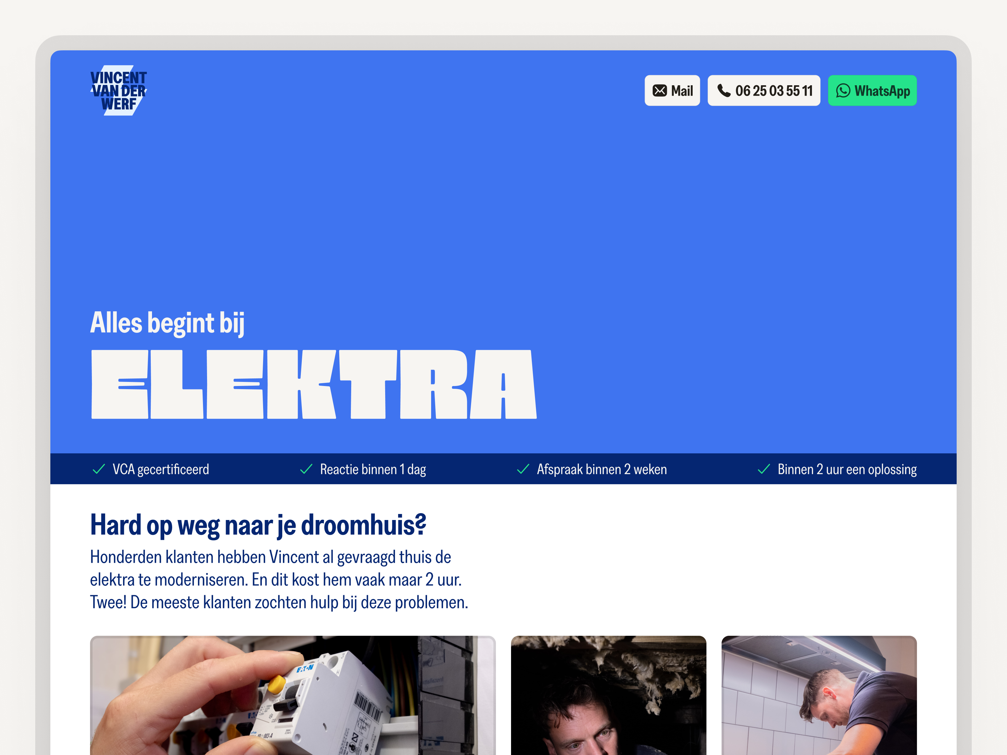 The header of the homepage. The text in the header says 'Everything starts with electricity'. The word 'electricity' enlarges through animation.