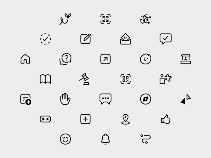 A raster of black icons on a grey background. 