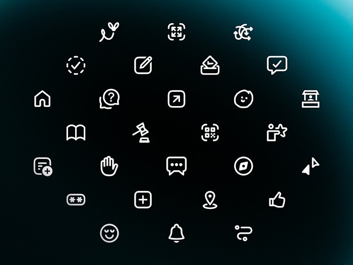 A raster of white icons on a dark background.