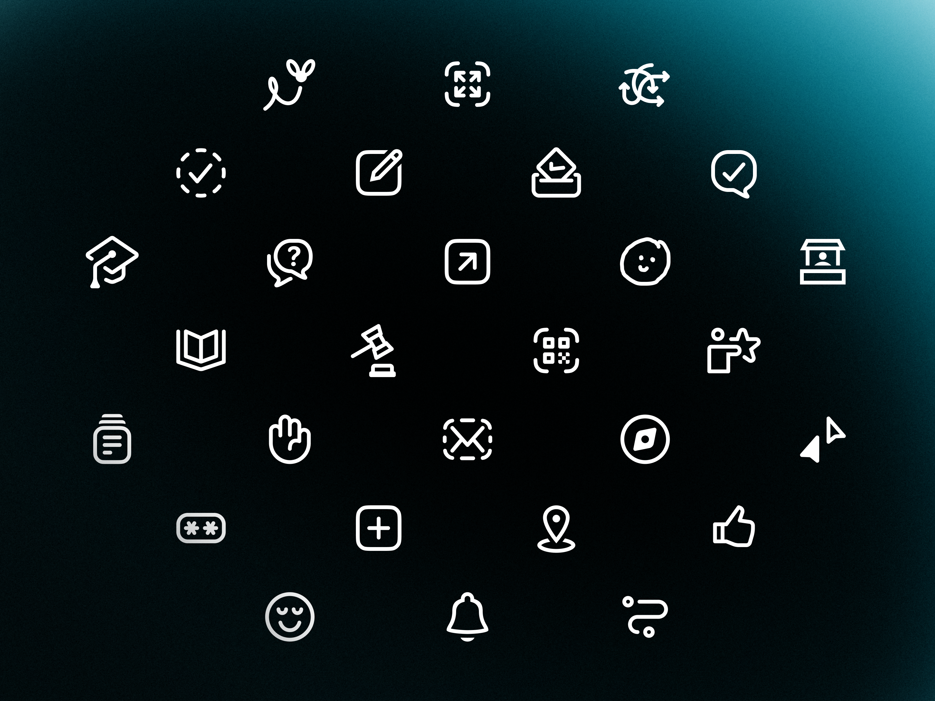 A raster of white icons on a dark background.