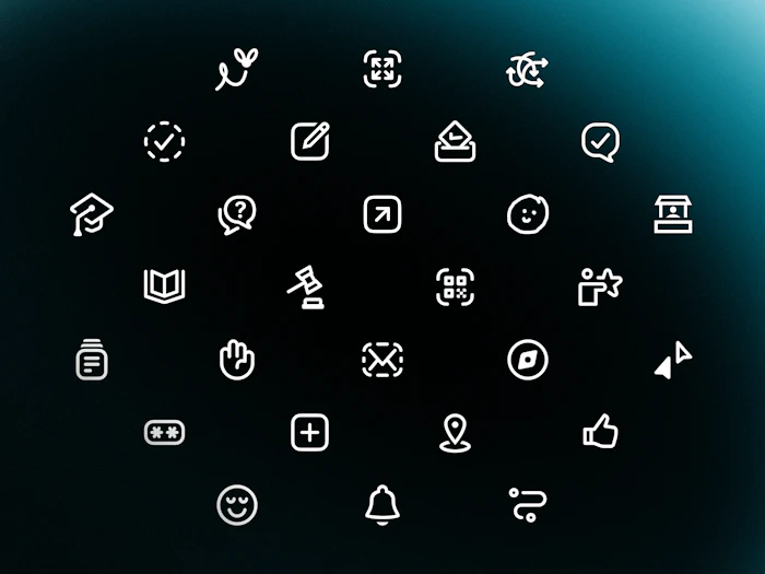 A raster of white icons on a dark background.