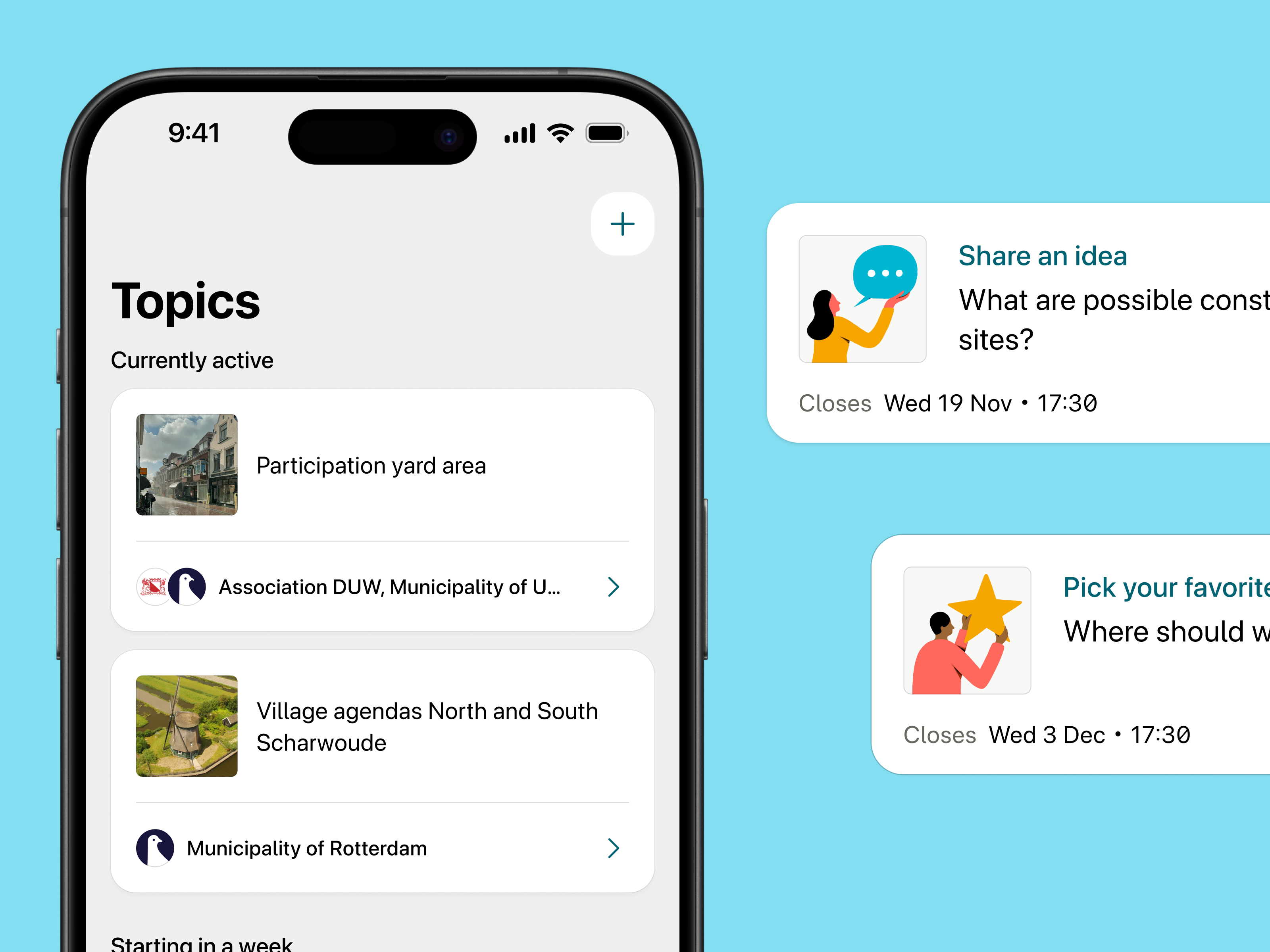 The main Topics page where multiple topics can reside.